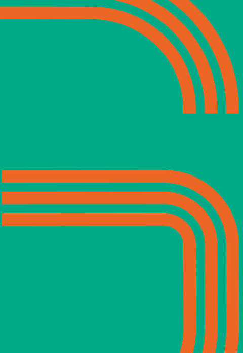 grafische Nahaufnahme des Buchstaben G mit orangefarbenen Linien auf türkisem Hintergrund