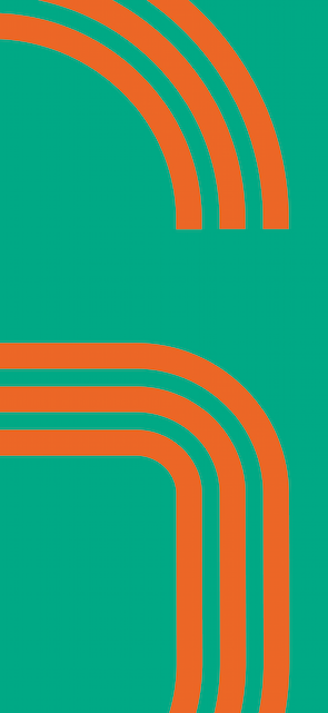 grafische Nahaufnahme des Buchstaben G mit orangenen Linien auf türkisem Hintergrund