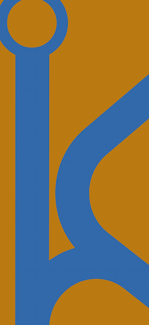 grafische Nahaufnahme des Buchstaben K mit blauen Linien auf beigem Hintergrund