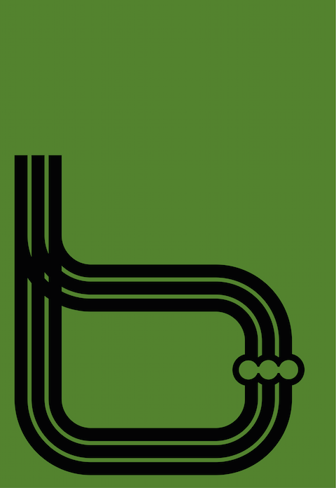 grafische Nahaufnahme des Buchstaben b mit schwarzen Linien auf grünem Hintergrund